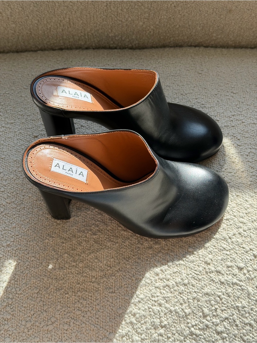 Alaia Black Calfskin Mule Heels